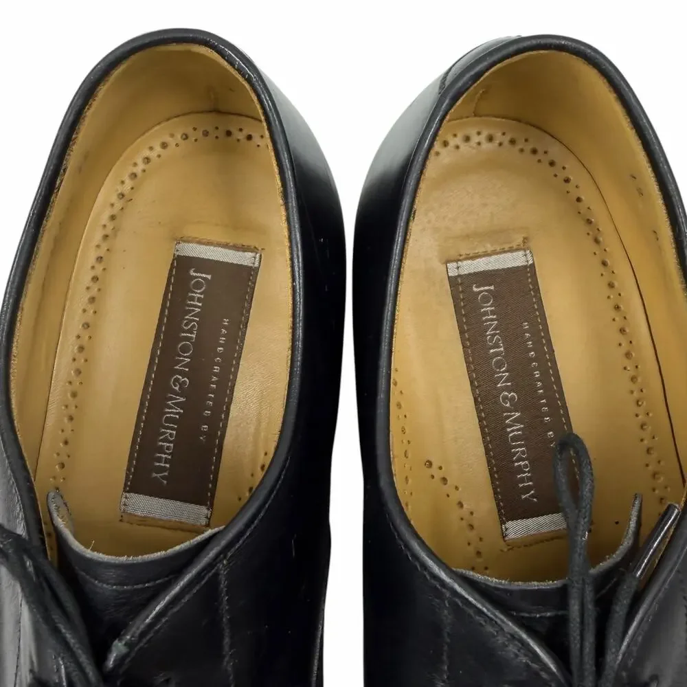 Johnston Murphy Handcrafted Black Leather Cap Toe Oxford Dress Shoes 12 B AA